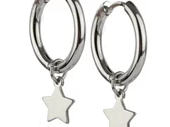 Cercei rotunzi din otel inoxidabil - Creole cu stea 1.8cm